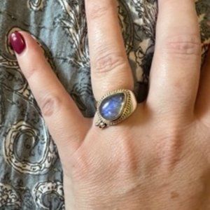 Sterling silver and rainbow moonstone ring